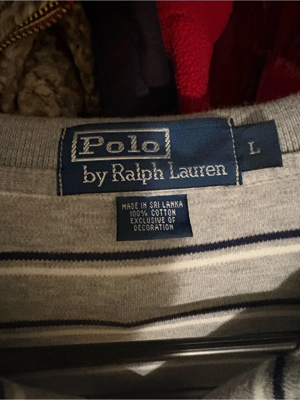 Ralph Lauren Light Gray Polo with Navy/White Stripes